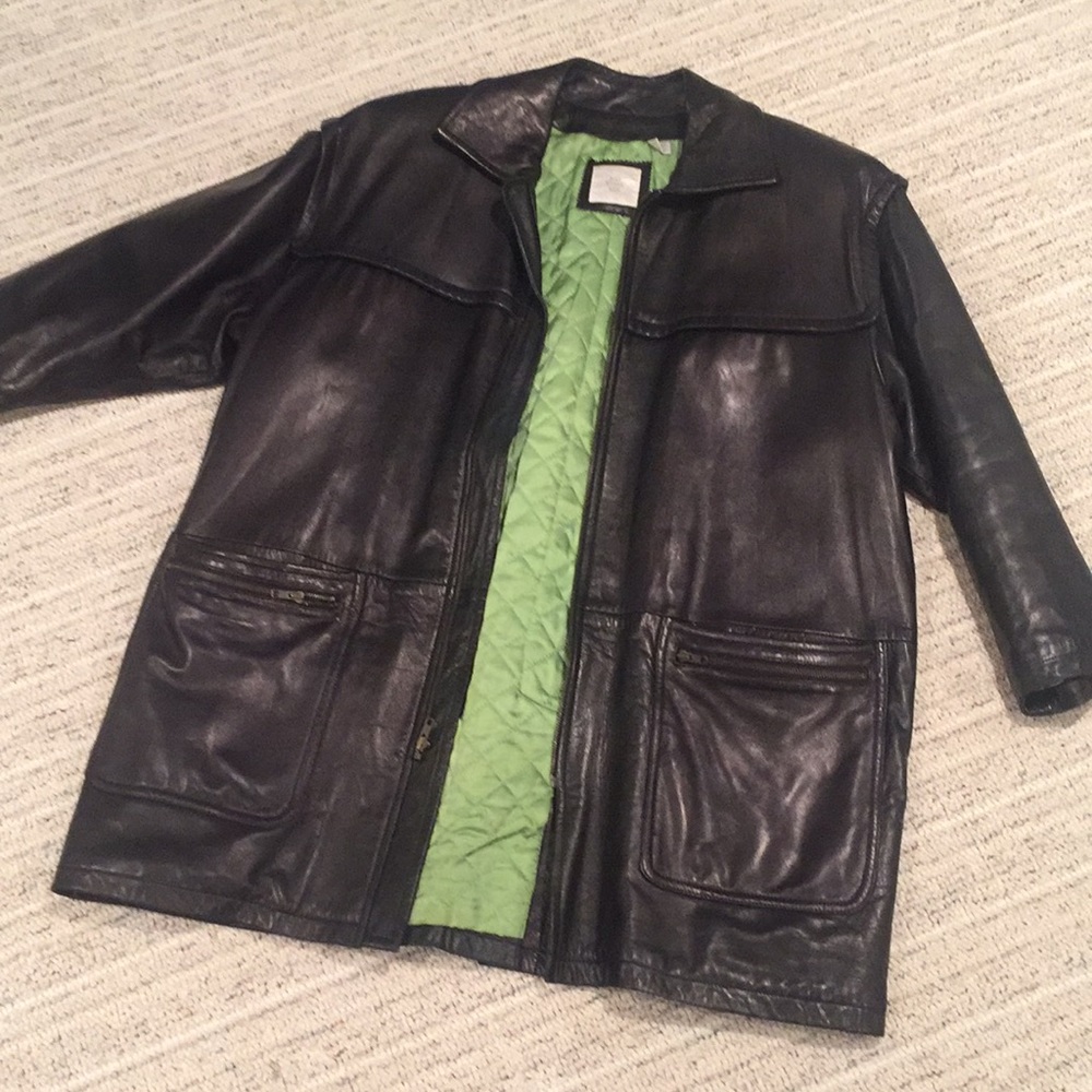 Vintage genuine leather car coat rayon lined